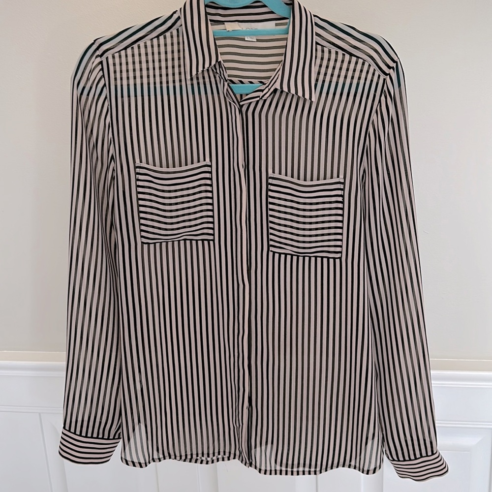 LOFT Black & Tan Striped Blouse